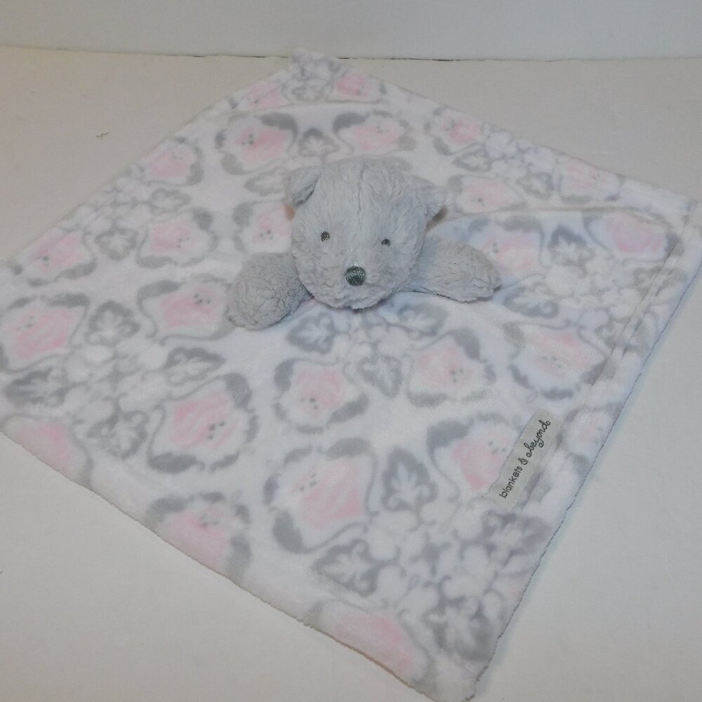 Blankets & Beyond Gray Teddy Bear Pink Owl Plush Security Blanket Baby lovey